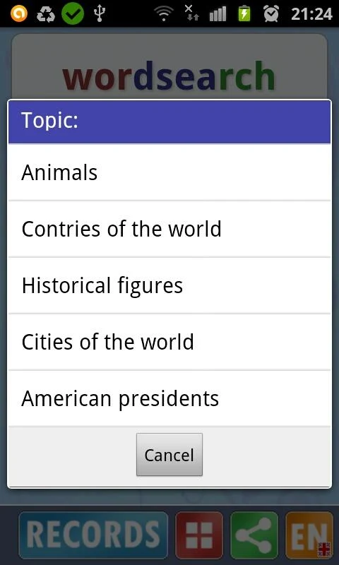    Word search- screenshot  