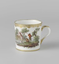 Kop, beschilderd met een landschap met vee en huizen