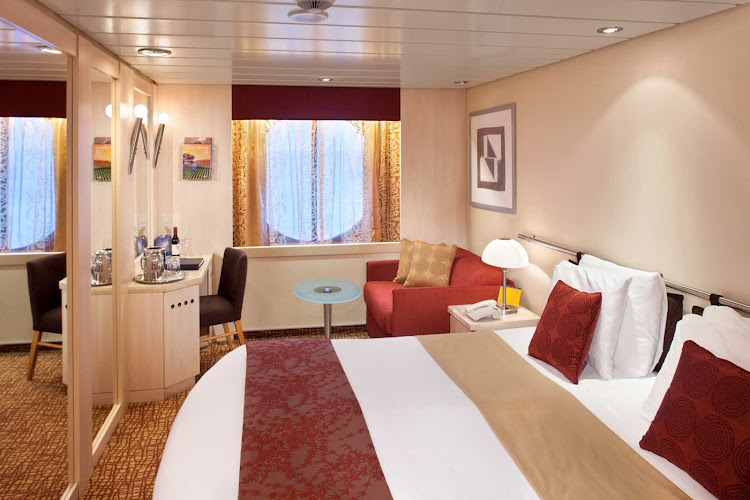 Suites on Celebrity Constellation are simple but classic in design. Some have ocean views.