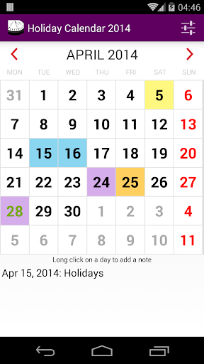 2015 Canada Holiday Calendar