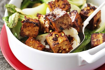 Marinated tofu with pak choi