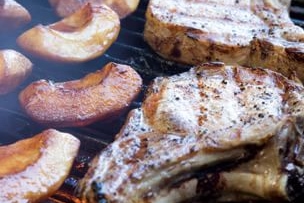 Pork Chops with Grilled Apple Puree