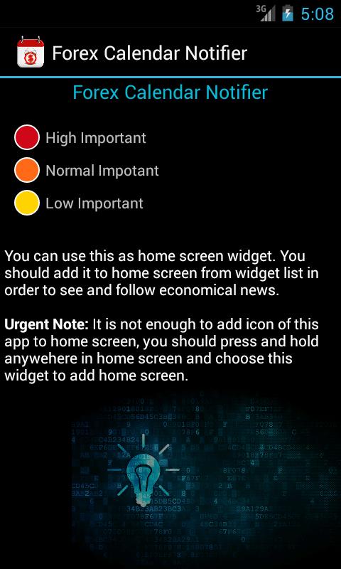 Android application Forex Calendar Notifier screenshort