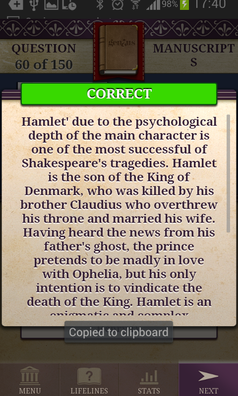 Genius Literature Quiz Screen 2