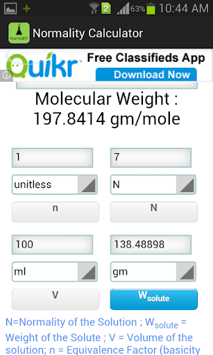 Normality Calculator