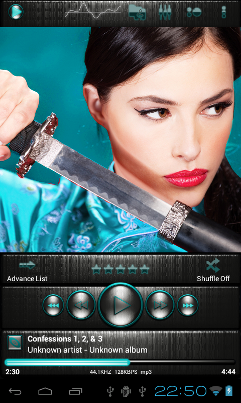 Android application Poweramp skin STEEL TURQUOISE screenshort