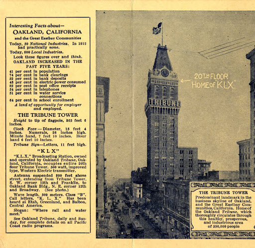 Postcard of Oakland's Tribune Tower and Station KLX, ca. 1925
