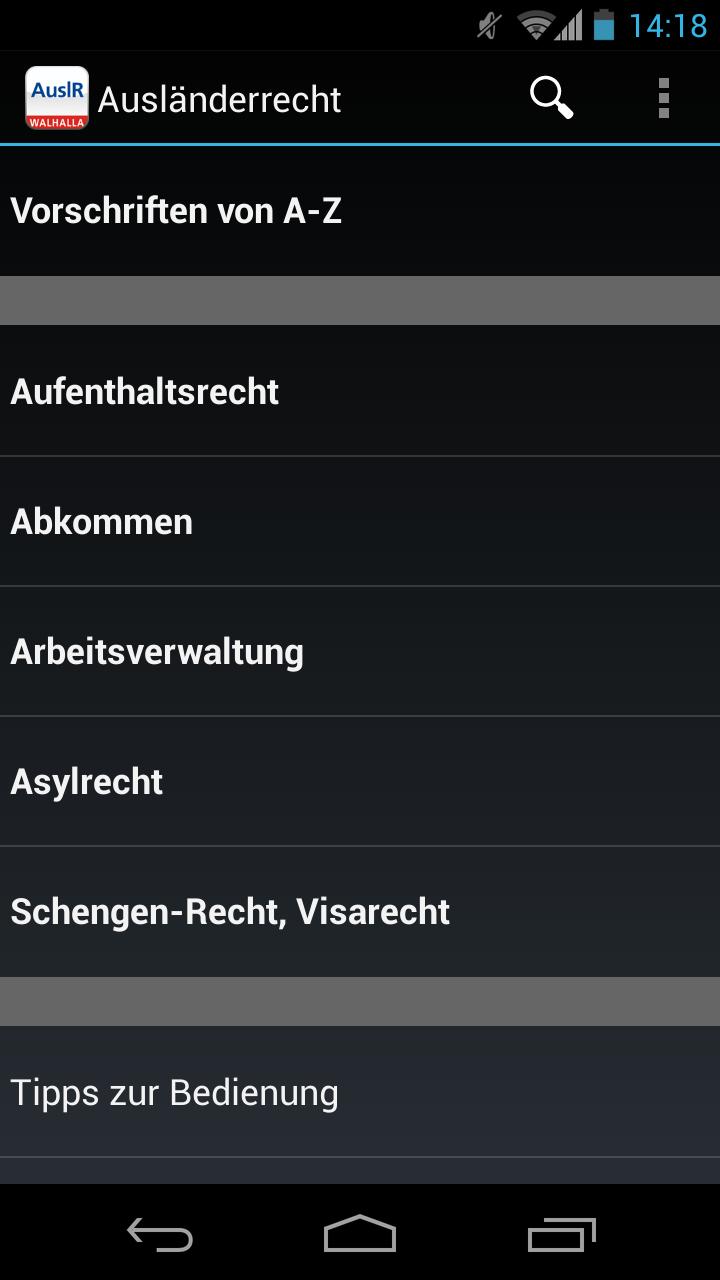 Android application Ausländerrecht screenshort