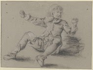 Zittende jongen met opgeheven armen