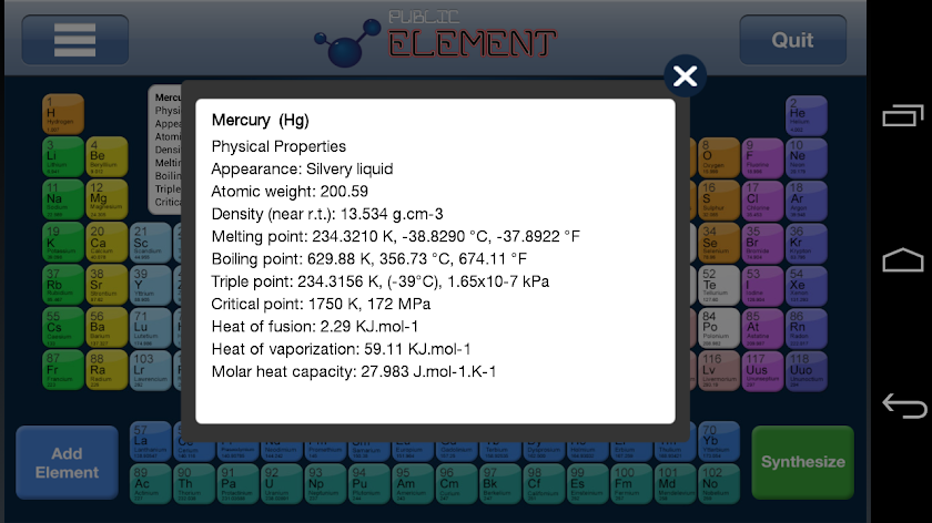 Periodic Table Game Screen 3