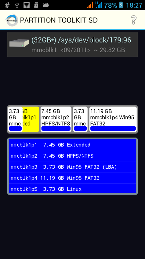 Android application ROEHSOFT PARTITION TOOL SD-USB screenshort