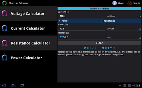 Lastest Ohms Law Calculator Tablet APK for Android