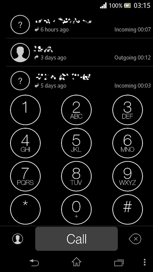 exDialer i7 Black theme - screenshot