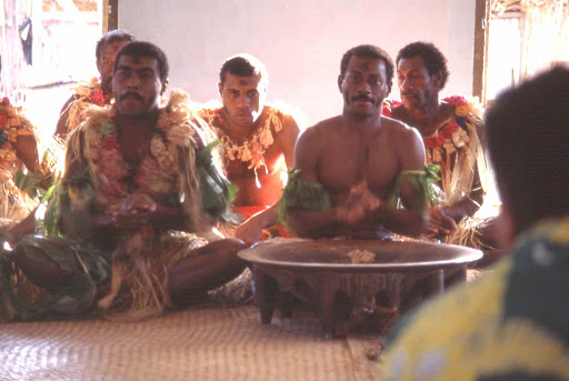 kava-ceremony-mamanuca-islands-fiji - A kava ceremony, this one in the Mamanuca Islands of Fiji. No flash photography was allowed inside during the ceremony.