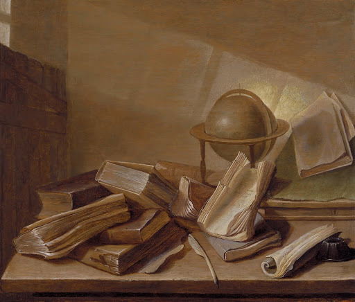 Still life with books and a globe