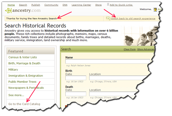 For new search, click Go to the Card Catalog in the Featured box