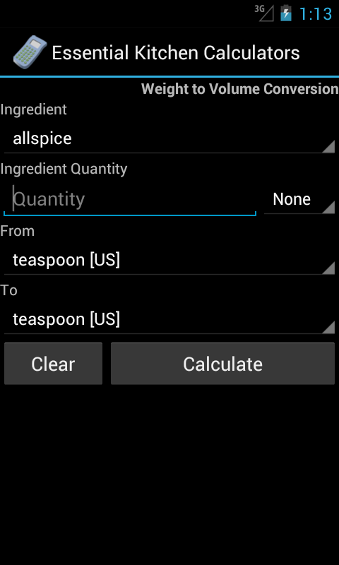 Essential Kitchen Calculators Screen 3
