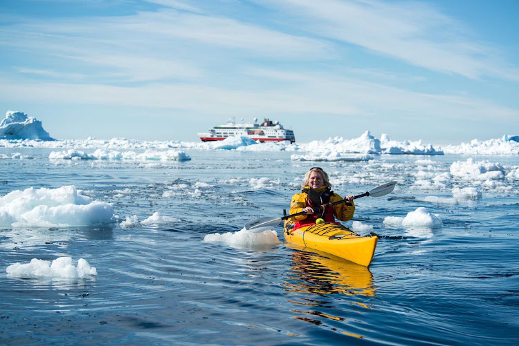 Go kayaking for an exhilarating exploration of Antarctica during your cruise aboard the Hurtigruten ship Fram.