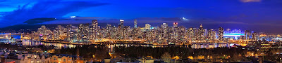 A nighttime panoramic view of Vancouver, British Columbia, from Fairview Slopes.