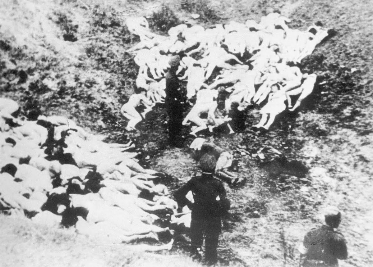Mizocz, Poland, Dead bodies of women and Children from the village who were murdered by German policemen and Ukrainian collaborators, October 1942.
