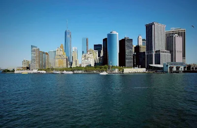 View of Manhattan from the south — a sight cruisers will see when leaving New York Harbor.