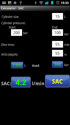 Scuba calculator - SAC Pro