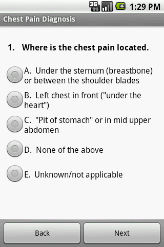 Chest Pain Self Diagnosis App Screen 2