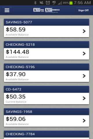 FNBT &amp; FCB Mobile Banking Screen 2