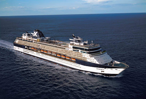 Celebrity Summit cruises through open waters. In 2012 she was upgraded with Solstice-Class features, including 60 new staterooms.