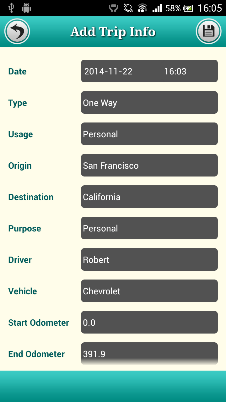 Mileage Pro for Android Screen 2