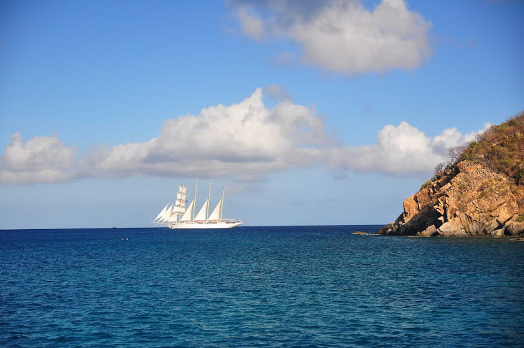The Star Clipper under sunny skies in the British Virgin Islands.