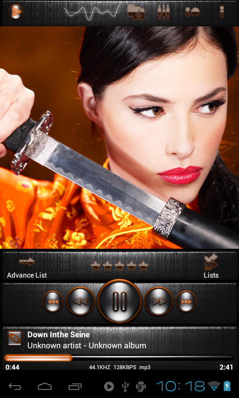 Android application Poweramp skin STEEL I. ORANGE screenshort