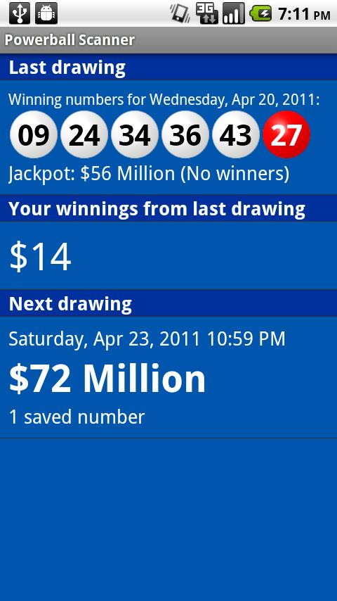 Android application Powerball Scanner screenshort