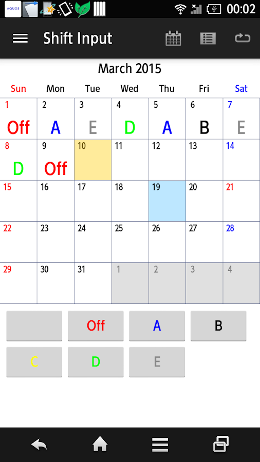 Shift Work Calendar Android Apps on Google Play