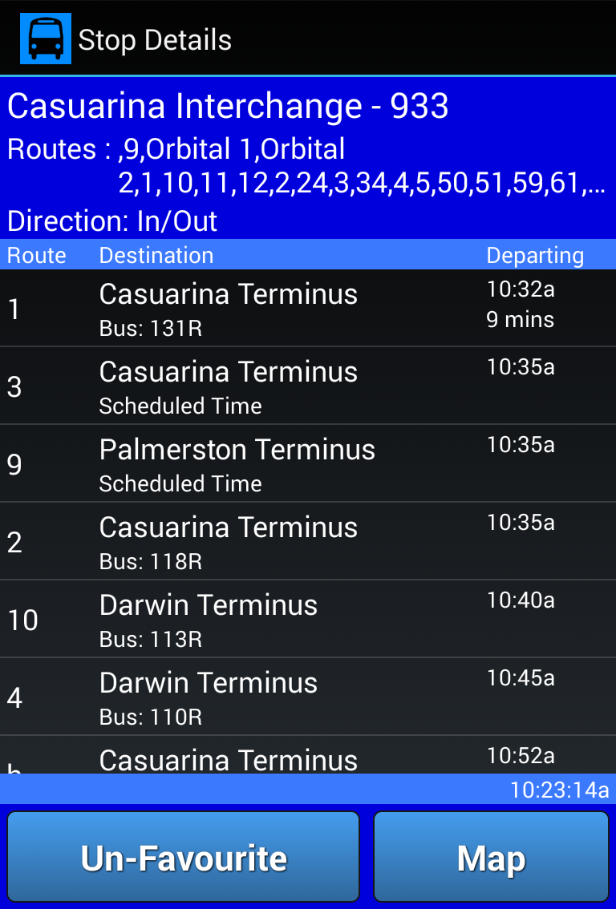 NT Bus Tracker Screen 2