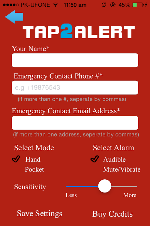 Android application Tap2Alert screenshort
