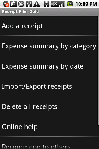 Android application Receipt Filer Gold screenshort