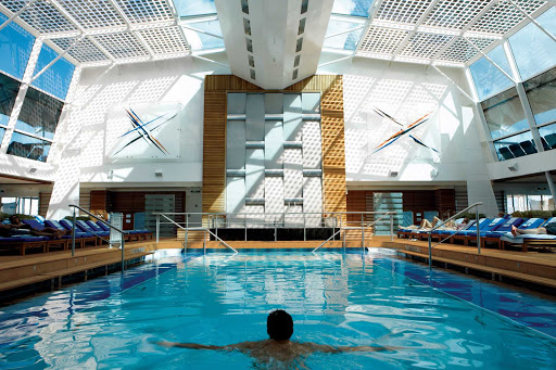 Celebrity_Equinox_Solarium - The enclosed Solarium Pool is one several areas you can cool off in while cruising on Celebrity Equinox.