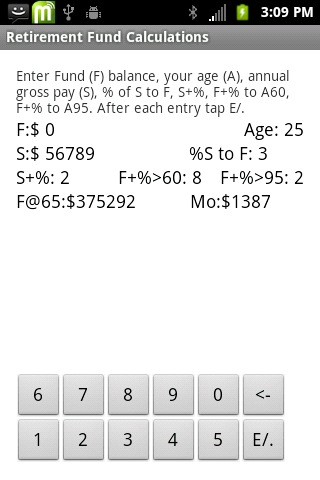 Retirement Fund Calculations Screen 2