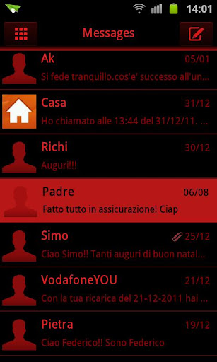 GO SMS Theme Dark Red Black