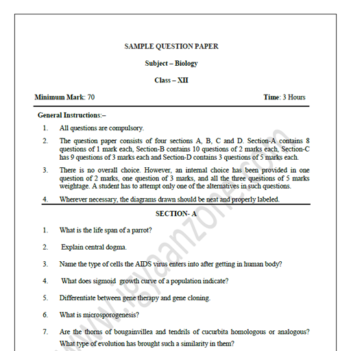 CBSE Biology SamplePaper Std12