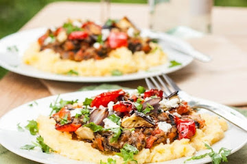 Polenta with Roasted Vegetables and Feta