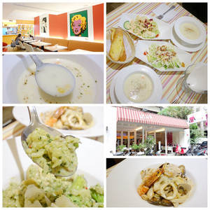 [台北東區。國父紀念館站]。LIVE 饗樂 Pasta&Café。義大利麵／燉飯／炒飯及焗烤。餐廳明亮舒適。適合多人聚餐的好環境