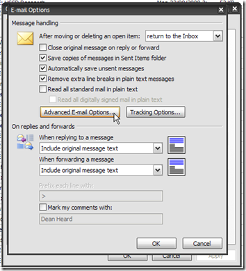 Outlook E-Mail Options