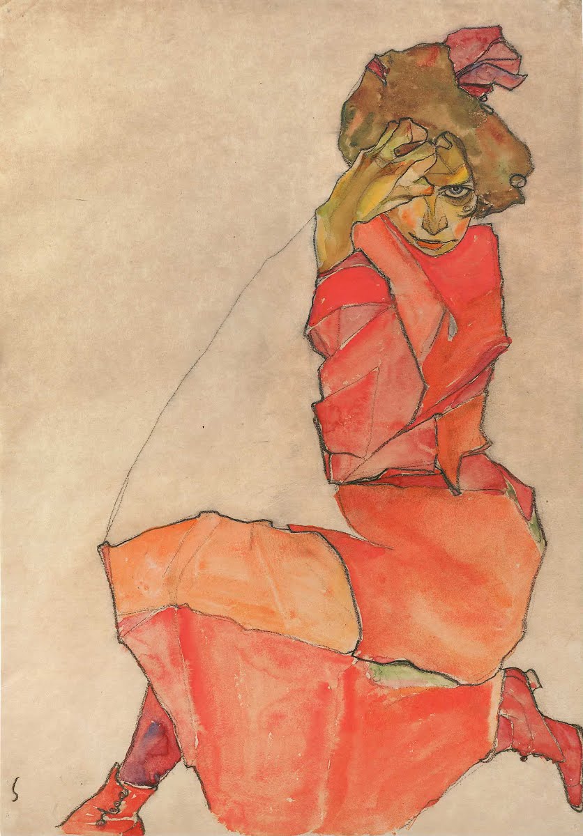 Kneeling Female in Orange-Red Dress - Egon Schiele — Google Arts & Culture