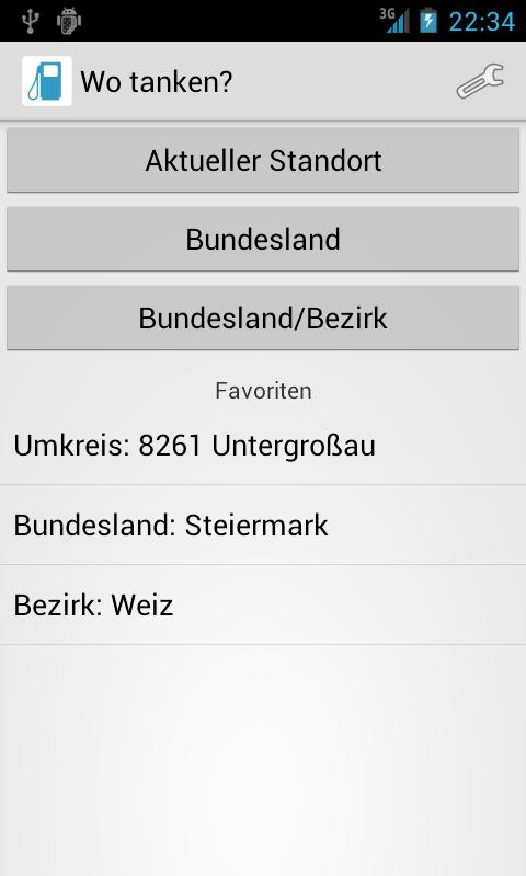 Android application Wo tanken? screenshort
