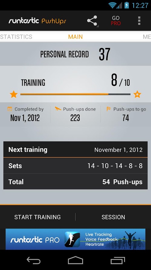 Android application Runtastic Push-Ups Workout screenshort