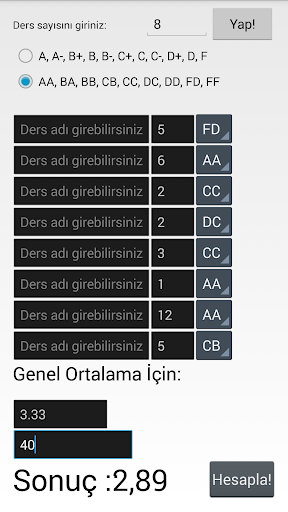 Not Ortalaması Hesaplama