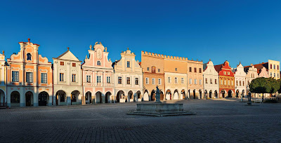 Beautiful 16th-century houses line the main square of Telc in the Czech Republic.