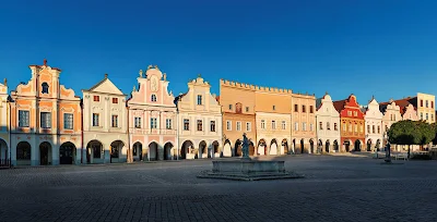 Beautiful 16th-century houses line the main square of Telc in the Czech Republic.
